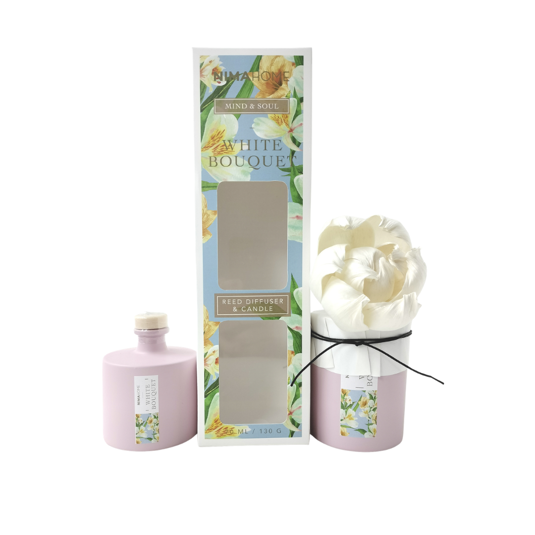 Αρωματικό Χώρου με Στικ 70ml White Bouquet + Αρωματικό Κερί 130ml - Nima - MyHouseandKids