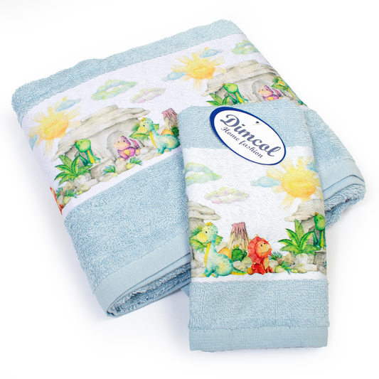 Σετ Βρεφικές Πετσέτες Dinosaurs Σιέλ - Dimcol - MyHouseandKids