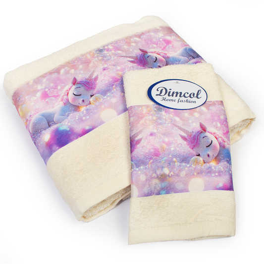 Σετ Βρεφικές Πετσέτες Dreaming Unicorn Εκρού - Dimcol - MyHouseandKids