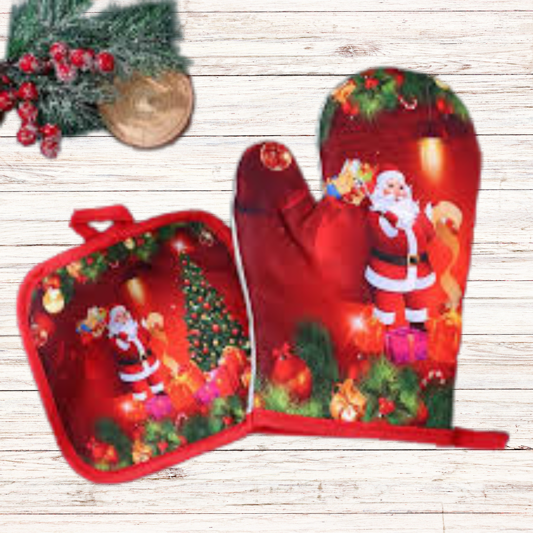 Χριστουγενιατικο Σετ πιάστρα-γάντι Κόκκινο - MyHouseandKids