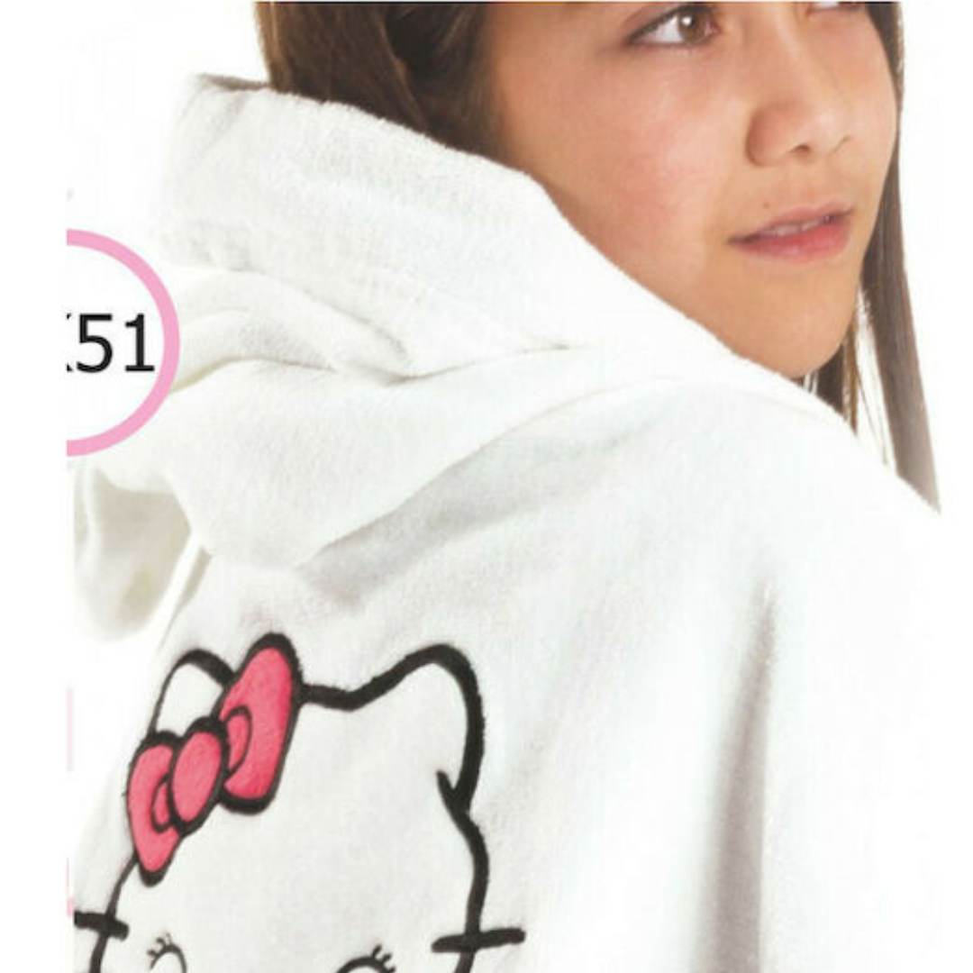 Μπουρνούζι Παιδικό Hello Kitty Λευκό με Κουκούλα - NimaHome - MyHouseandKids