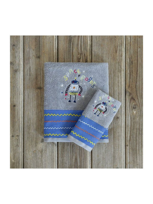 Βρεφικές Πετσέτες Σετ 2τμχ Space Robots 400gr/m² - NimaHome -Kocoon - MyHouseandKids