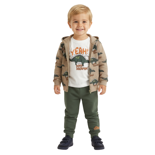 Παιδικό Σετ 3Τεμ. Αχνούδιαστο Με Ζακέτα Χακί-Μπεζ Trax 49405 - Energiers - MyHouseandKids