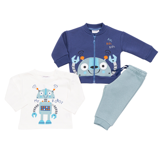 Φόρμα Φούτερ Βρεφική Σετ 3 Τεμ Μπλε- Trax - MyHouseandKids