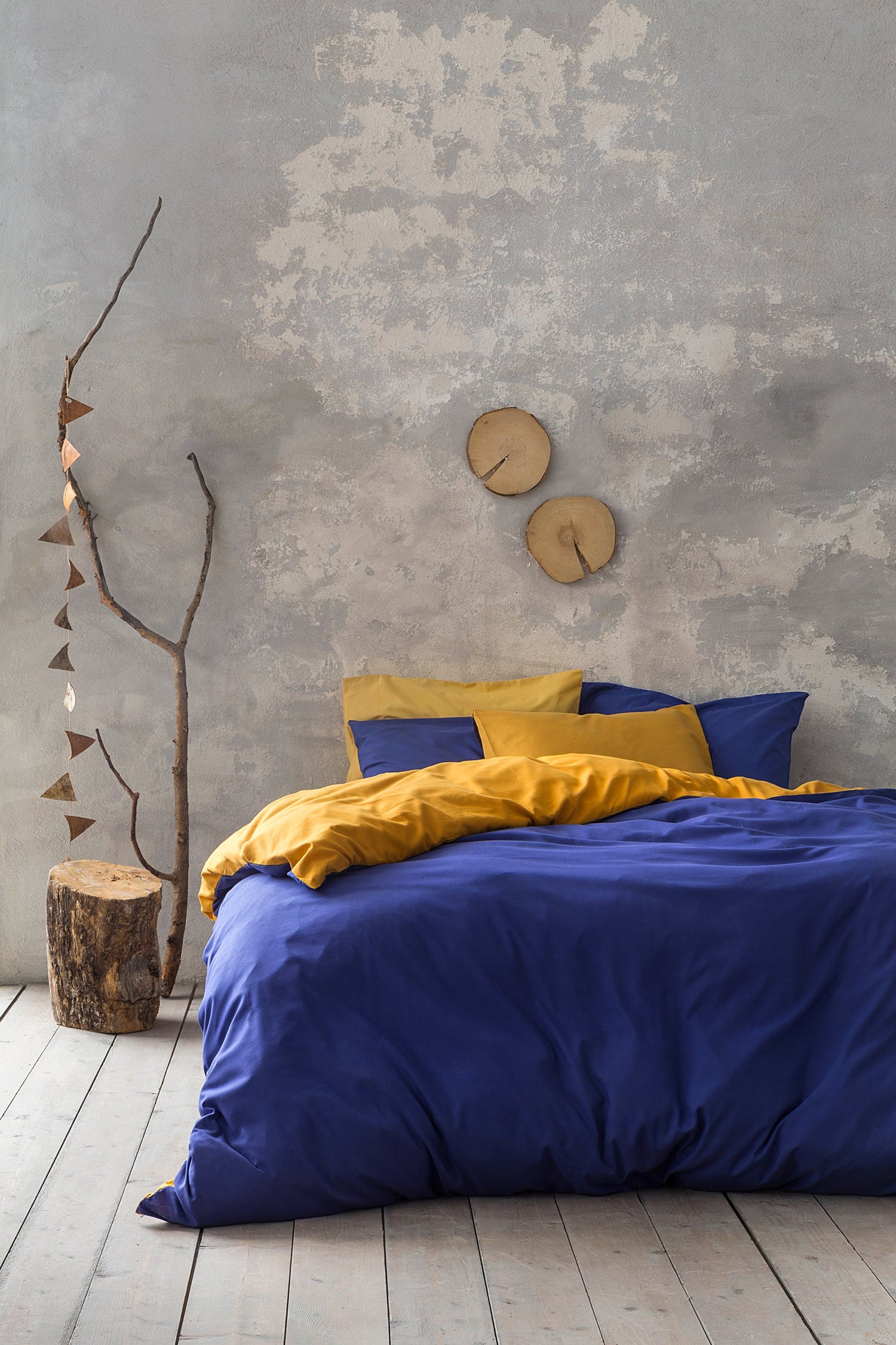 Σετ Παπλωματοθήκη Υπέρδιπλη Abalone - Blue / Mustard Beige