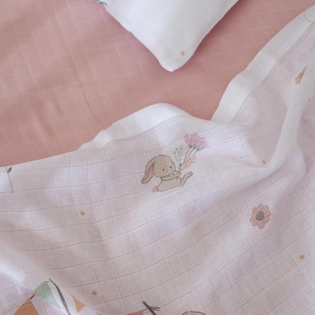 Σεντόνια Βρεφικά Κούνιας Χωρίς Λάστιχο Bunny Love NIMA HOME - NimaHome - MyHouseandKids