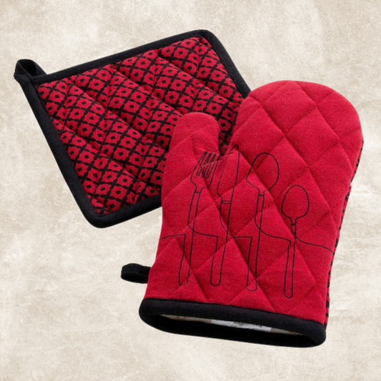 Σετ πιάστρα-γάντι Σχ. Cuisiline Red - Flamingo - MyHouseandKids