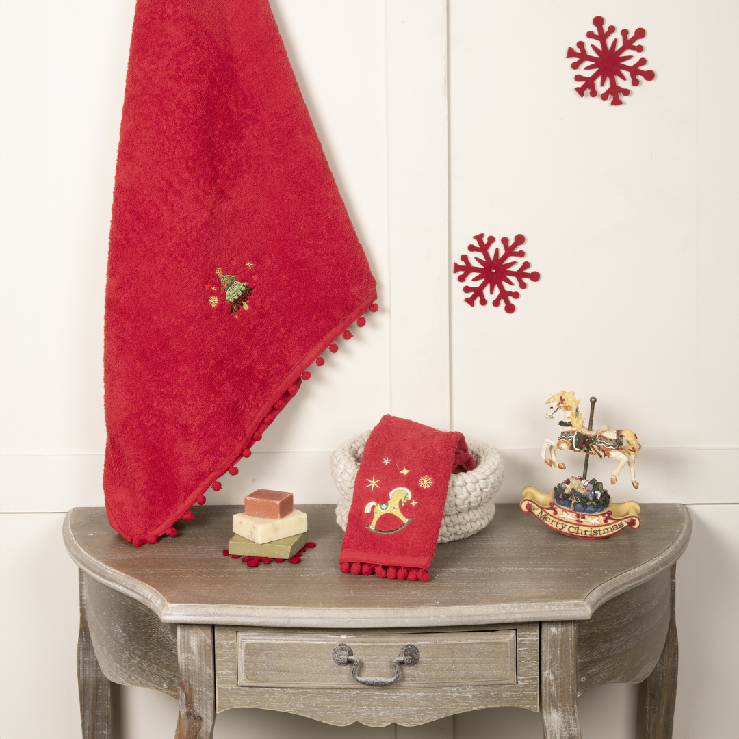 Χριστουγενιατικες Πετσέτες Μπάνιου Kόκκινες Happy Christmas - Nima - MyHouseandKids