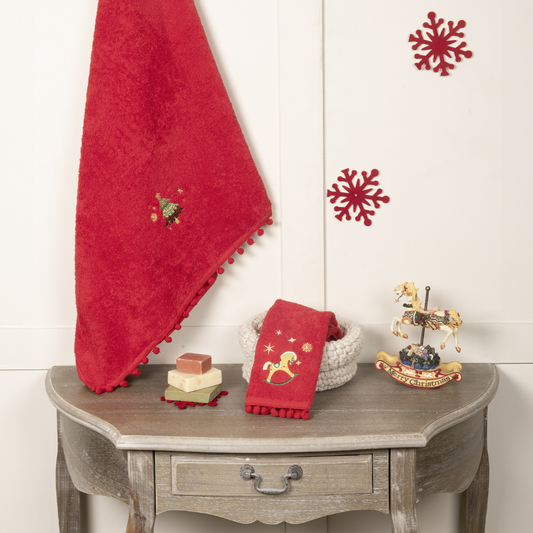 Χριστουγενιατικες Πετσέτες Μπάνιου Kόκκινες Happy Christmas - Nima - MyHouseandKids