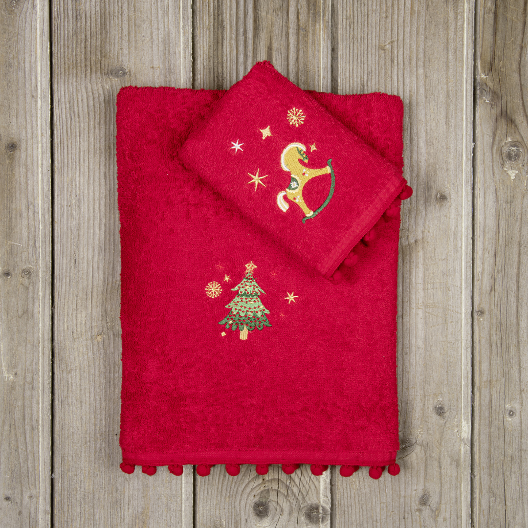 Χριστουγενιατικες Πετσέτες Μπάνιου Kόκκινες Happy Christmas - Nima - MyHouseandKids
