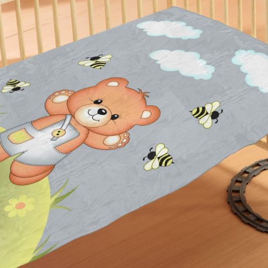 Koυβέρτα Βρεφική Κούνιας Βελουτε Πολυτελείας Rainy Bears Γκρι 110x140cm - Dimcol - MyHouseandKids