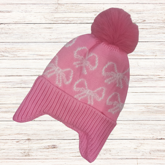 Σκουφάκι Ροζ Με Πομ Πομ και Κεντημενα Φτιογκάκια - MyHouseandKids