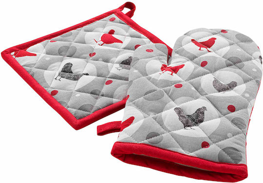 Σετ πιάστρα-γάντι Σχ. Suzette 100% Cotton Γκρι - Κόκκινο - Flamingo - MyHouseandKids