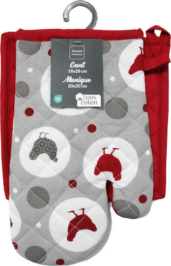 Σετ πιάστρα-γάντι Σχ. Suzette 100% Cotton Γκρι - Κόκκινο - Flamingo - MyHouseandKids